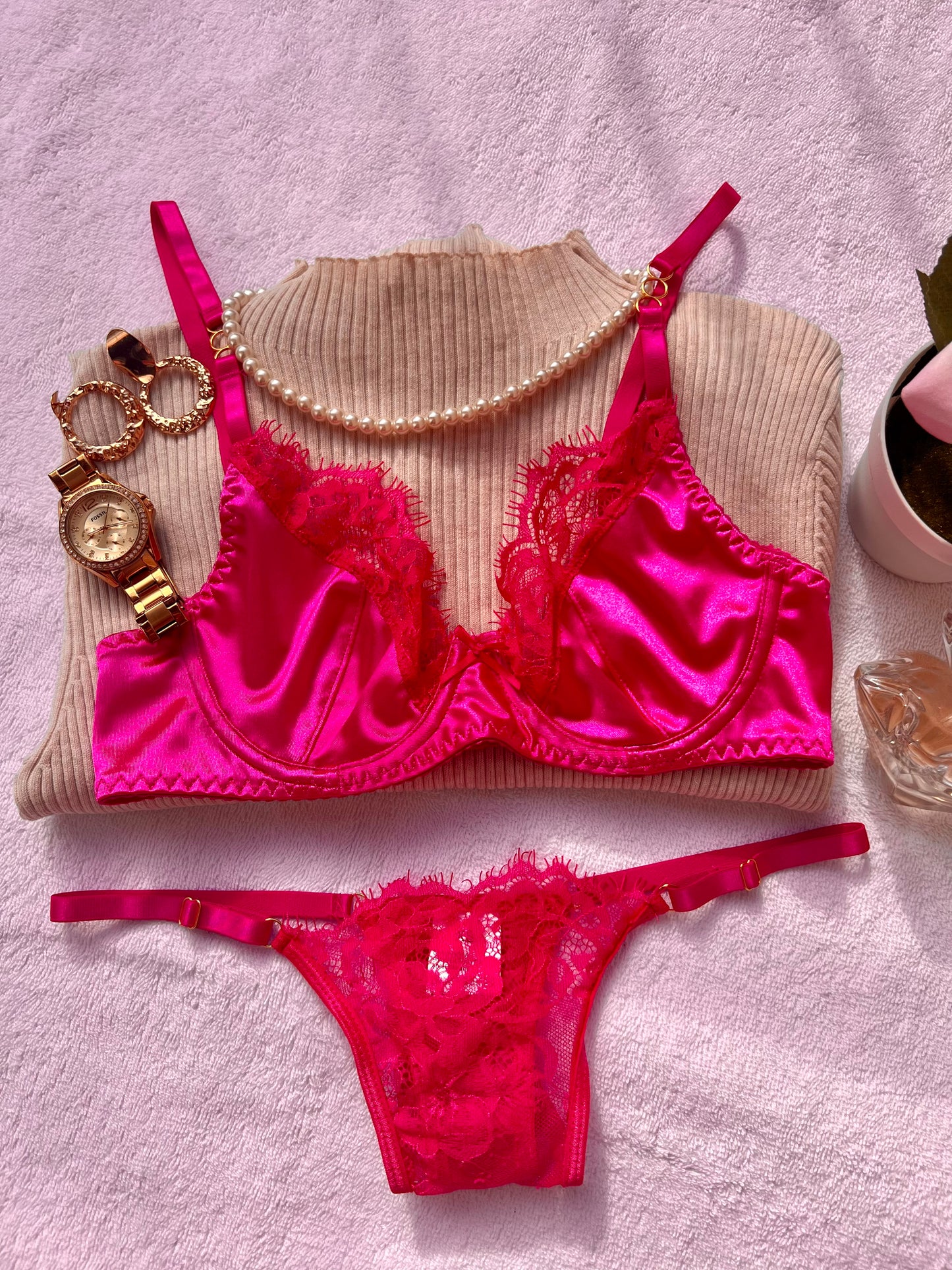 Soft Satin Hot Pink Lingerie