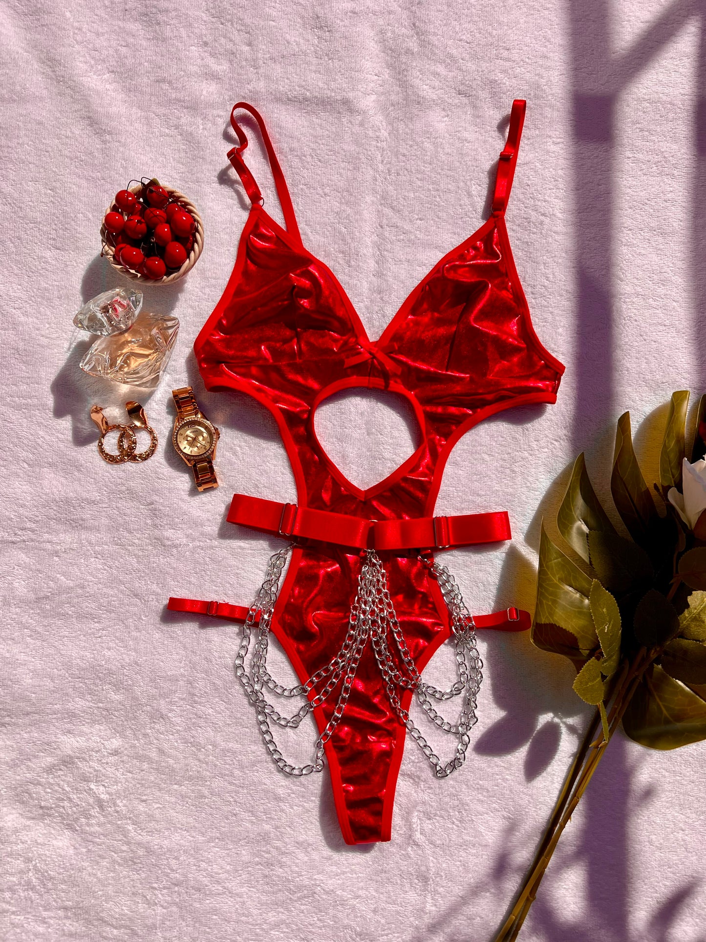 Seductive Chained Red Lingerie