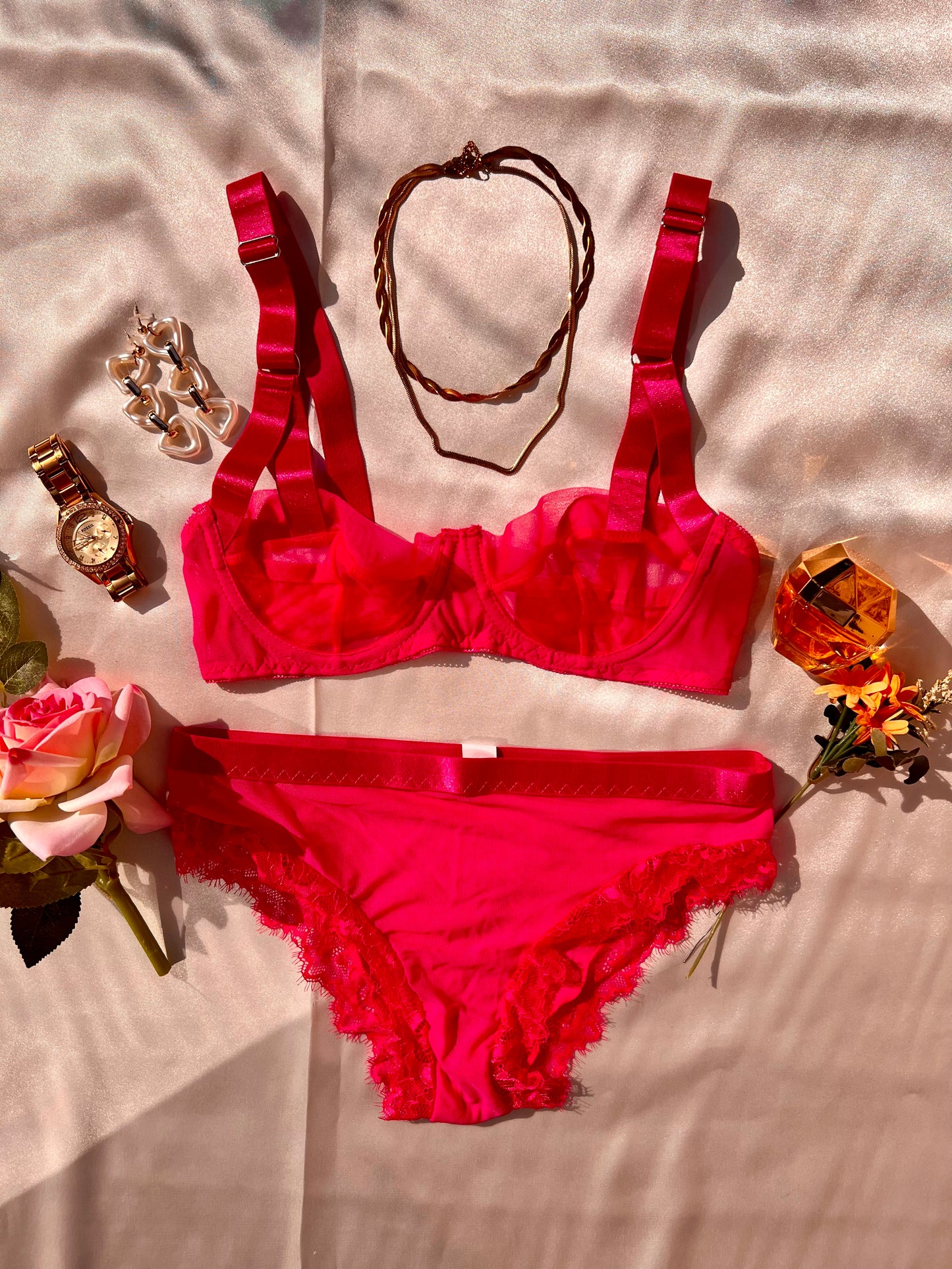 Stunning Sheer Hot Pink Lingerie Set