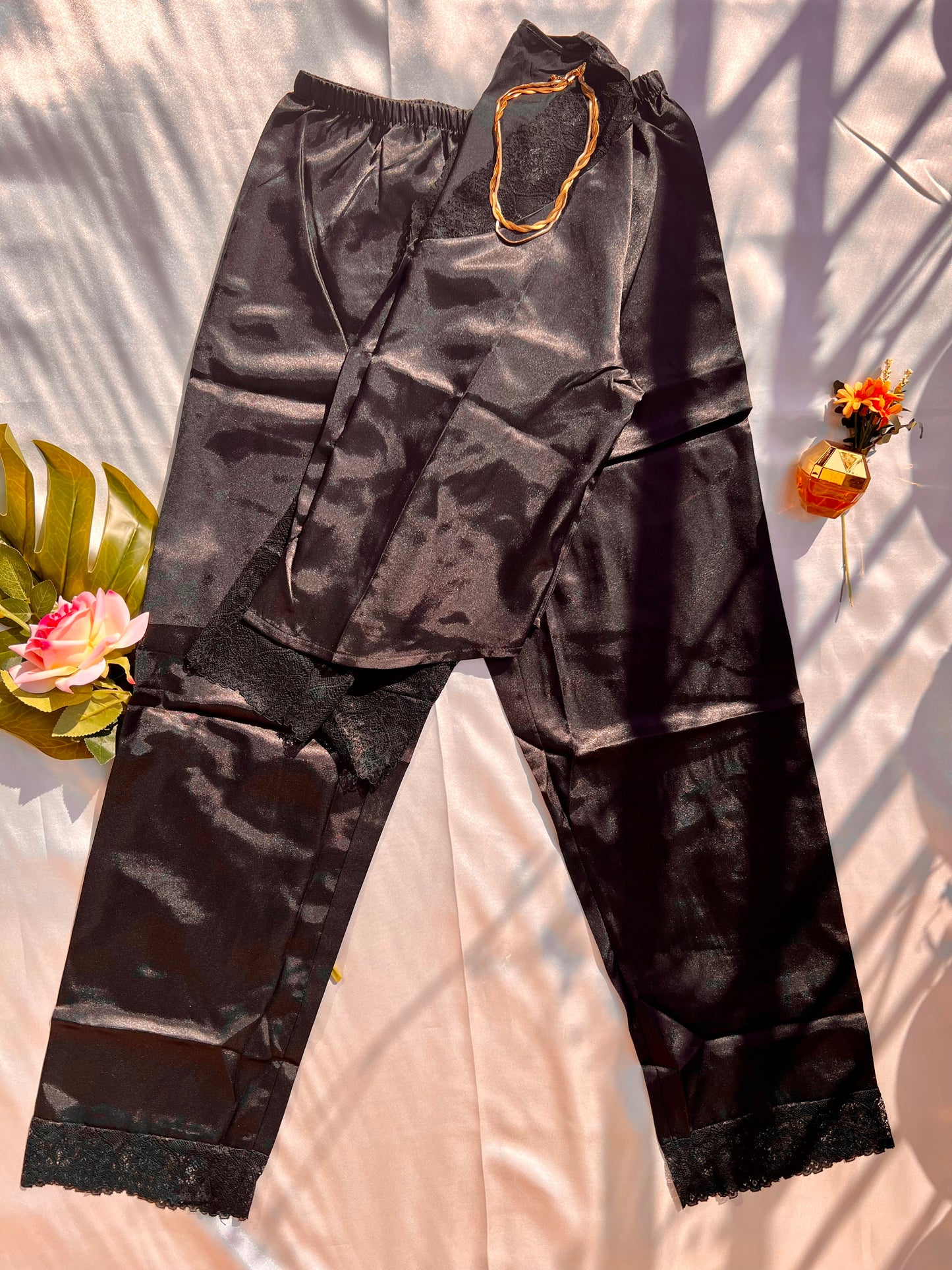 Classy Satin Black PJ Set