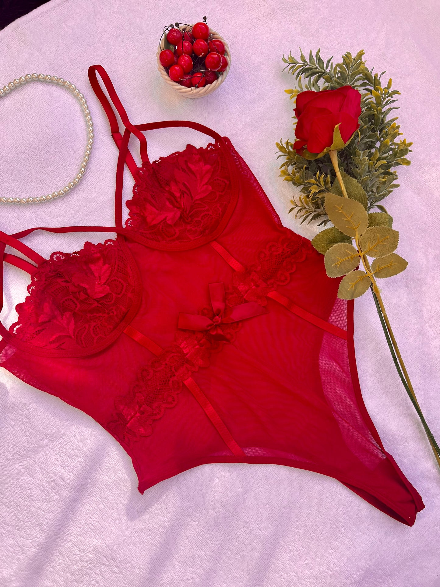 Alluring Ruby Maroon Bow Lingerie