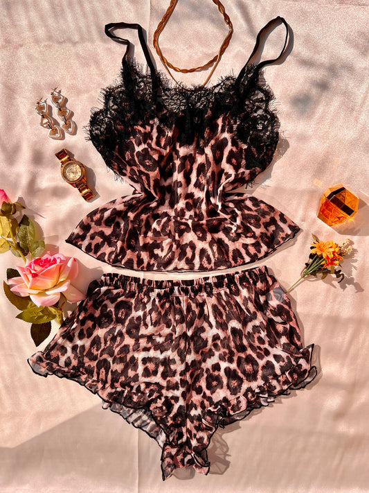 Cozy Sheer Leopard Print Sleepwear Set