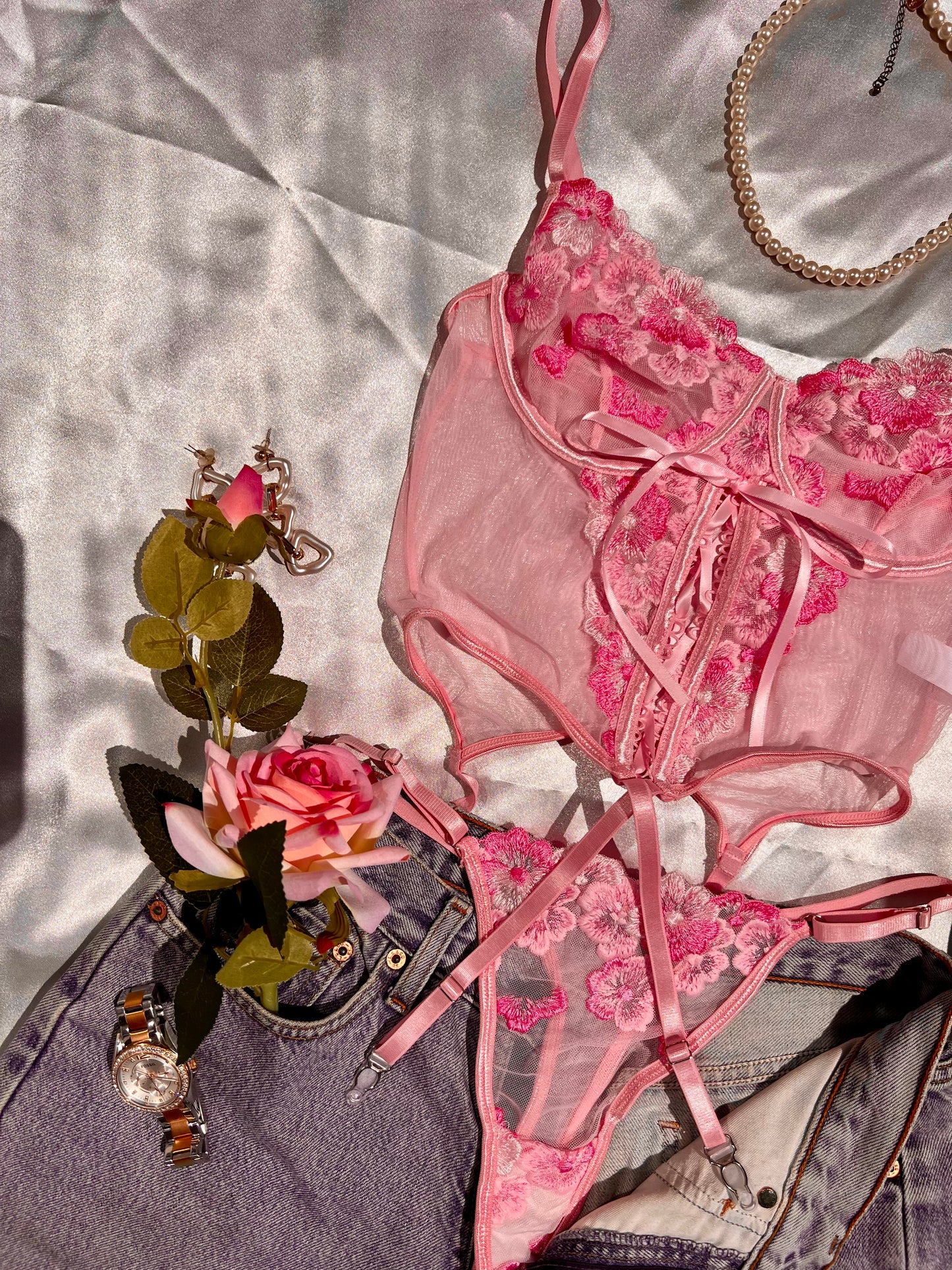 Sweetheart Floral Pink Lingerie Set