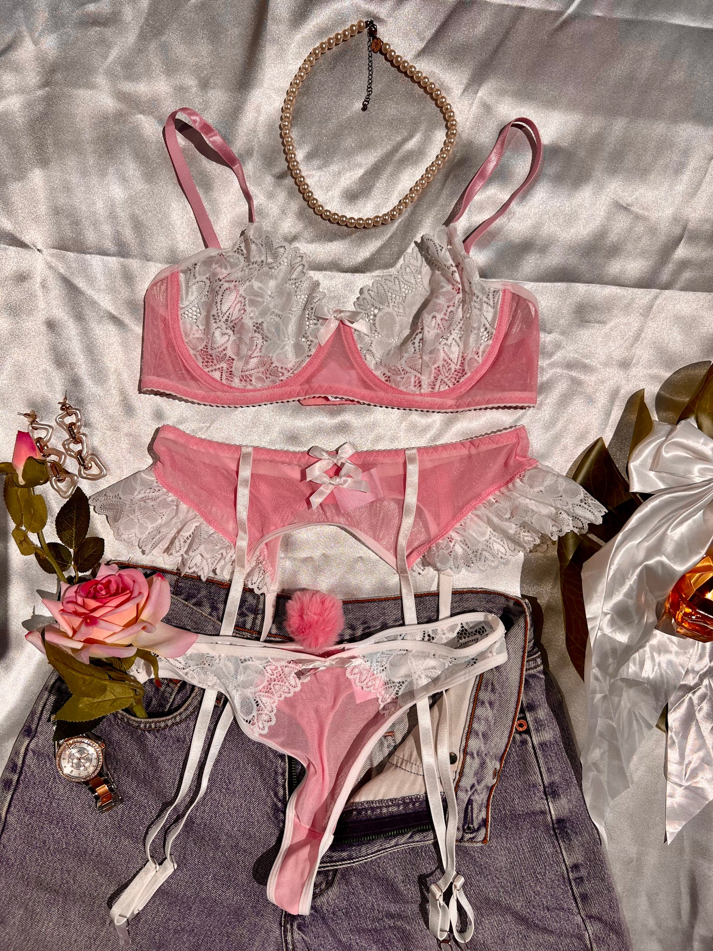 Bunny Babe White and Pink Lingerie Set