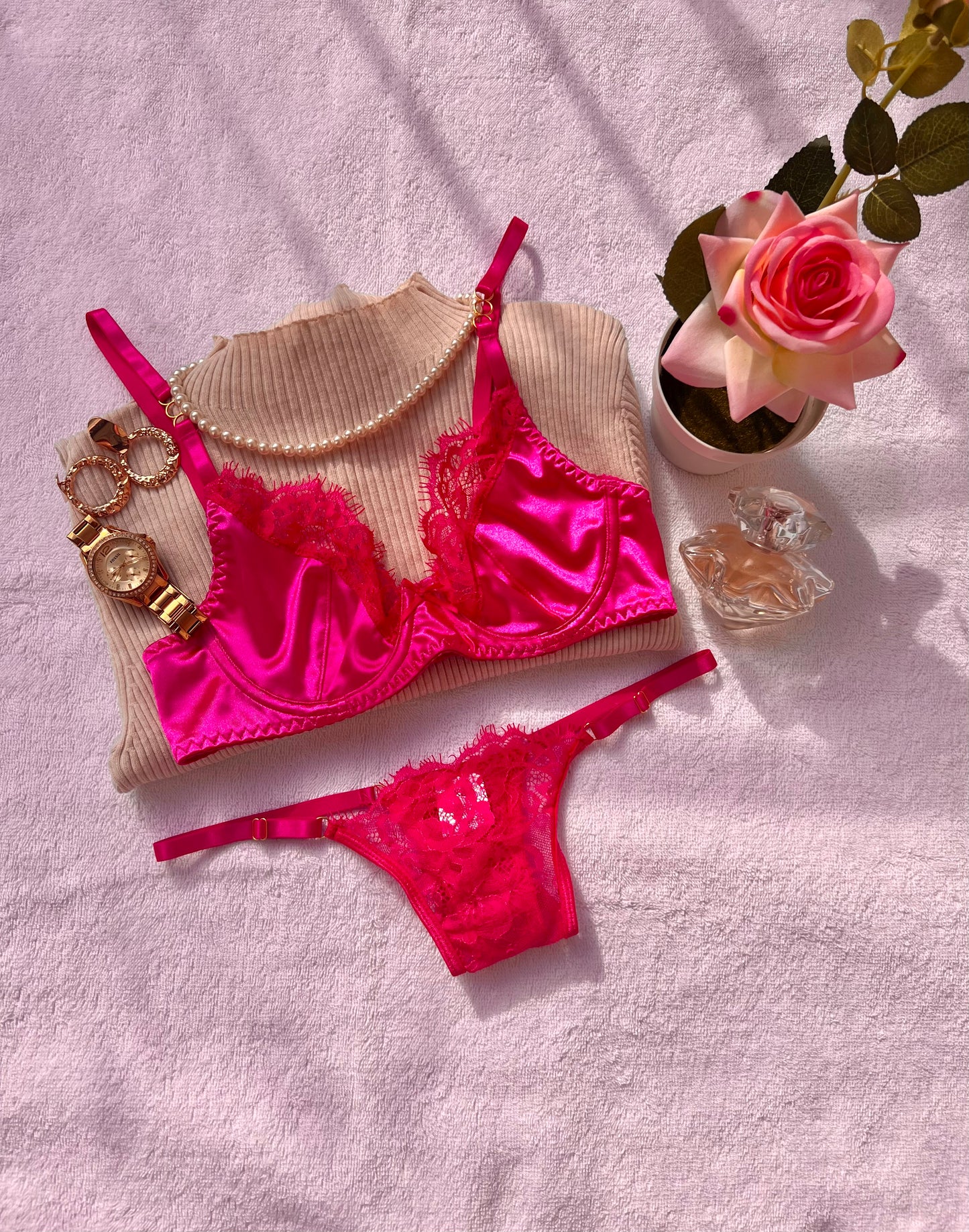 Soft Satin Hot Pink Lingerie