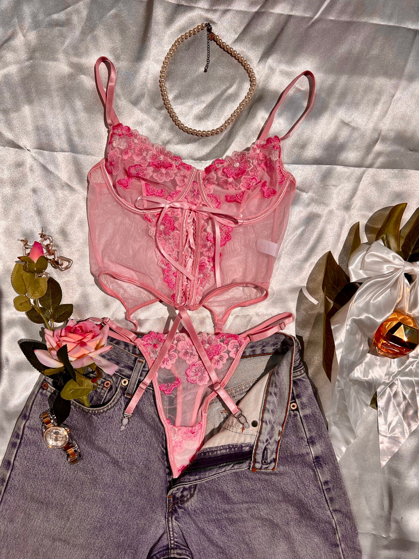 Sweetheart Floral Pink Lingerie Set