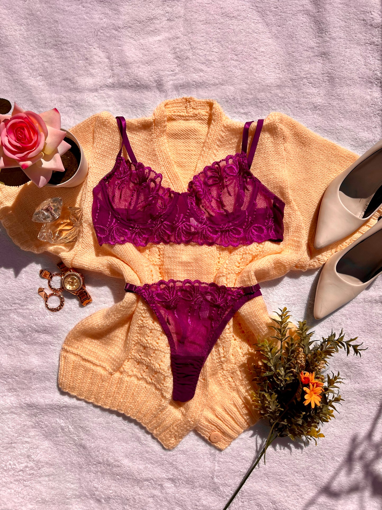 Pristine Detailed Purple Lingerie