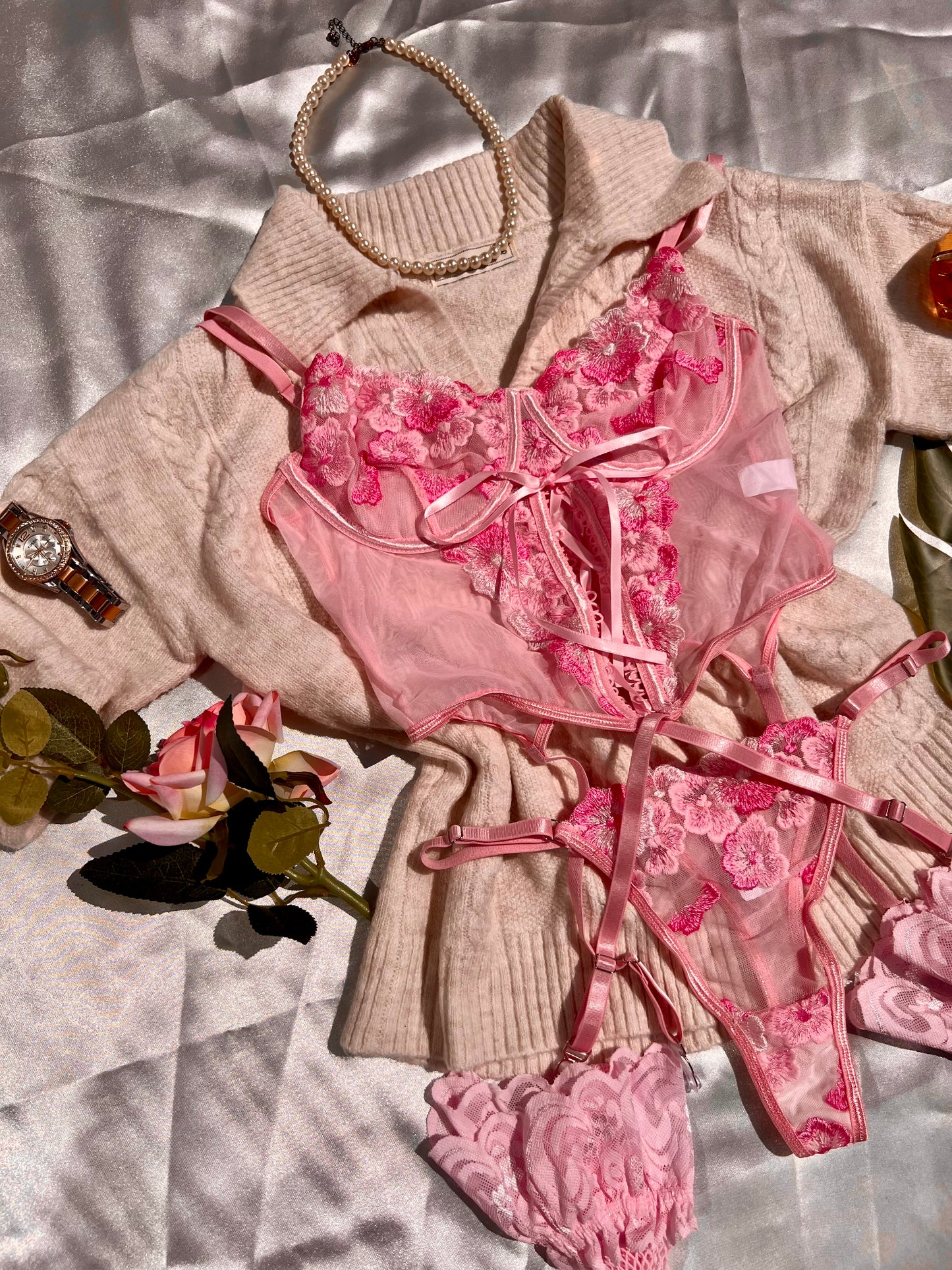 Sweetheart Floral Pink Lingerie Set