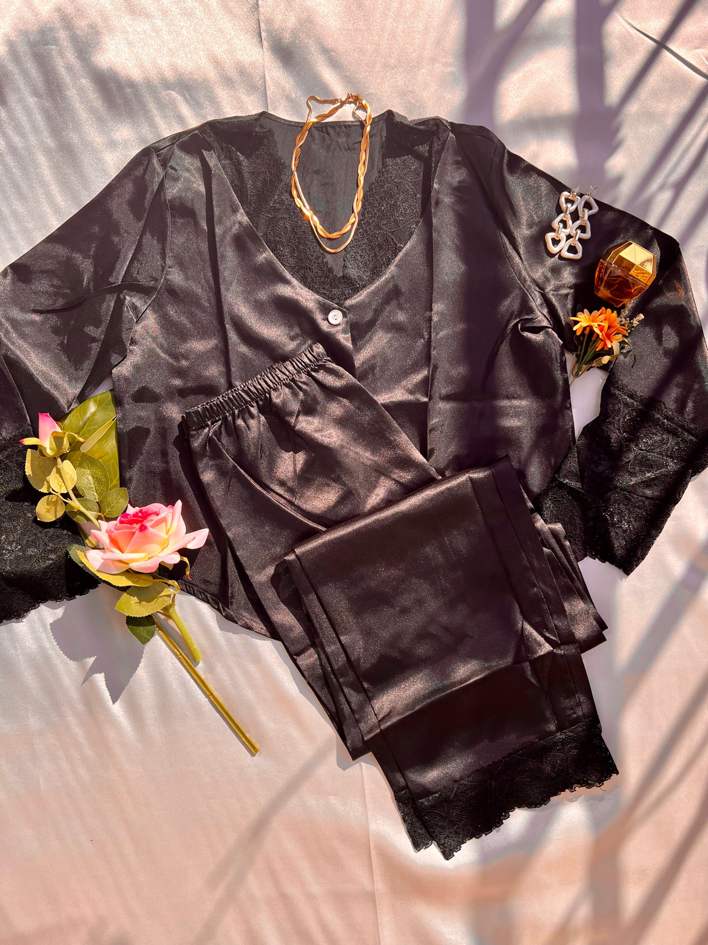 Classy Satin Black PJ Set