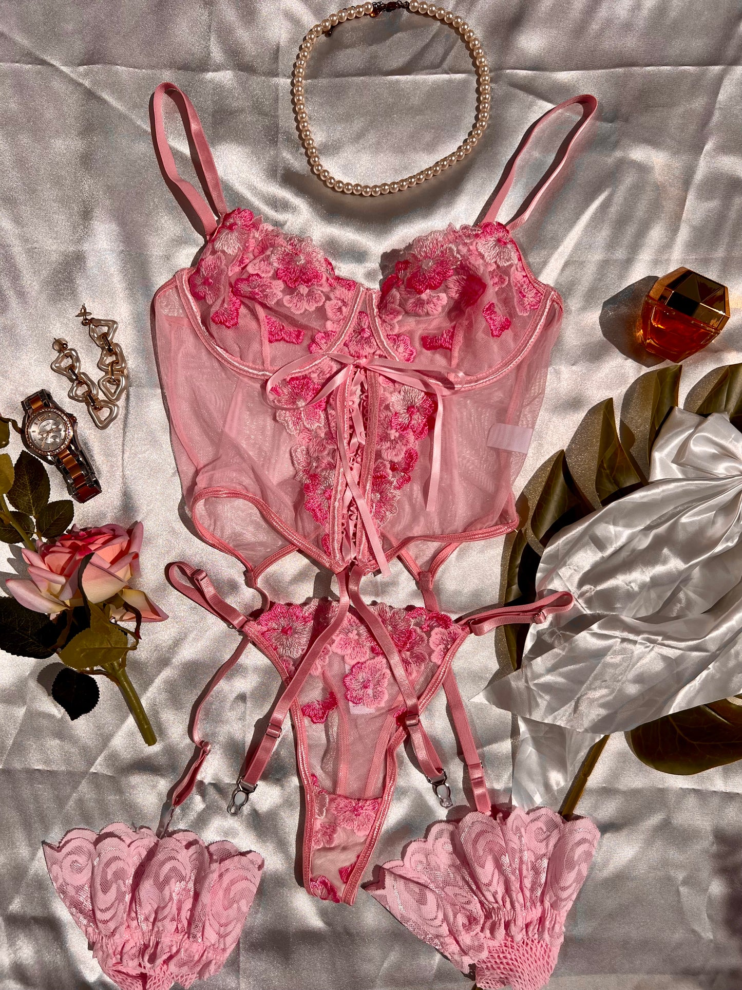 Sweetheart Floral Pink Lingerie Set