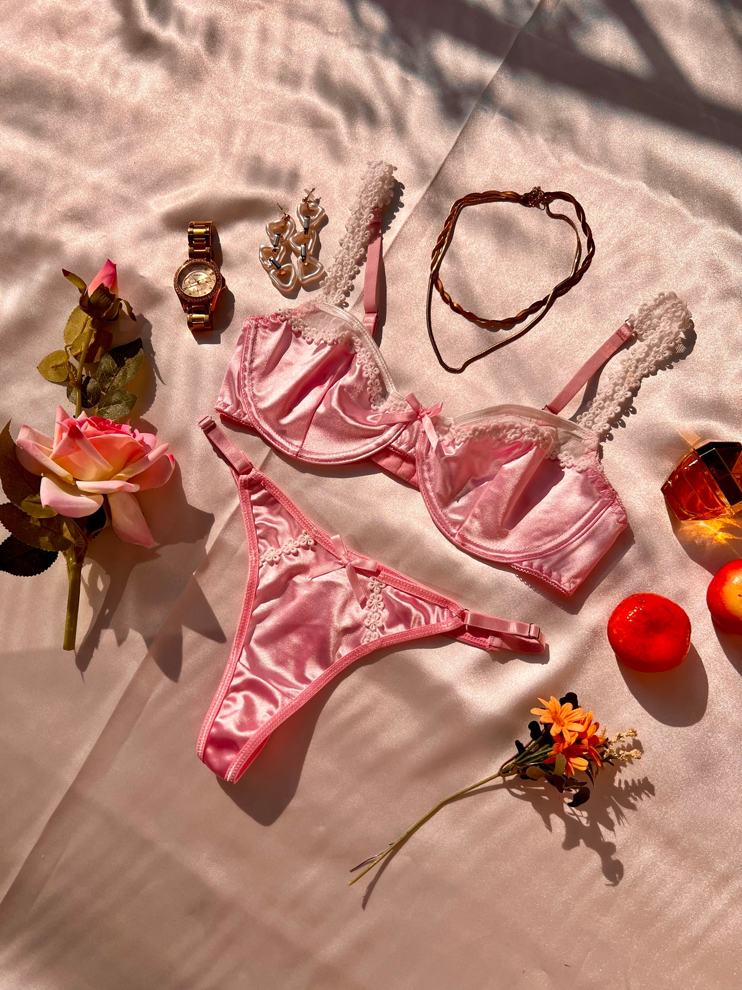 Sensual Satin Pink Lingerie Set