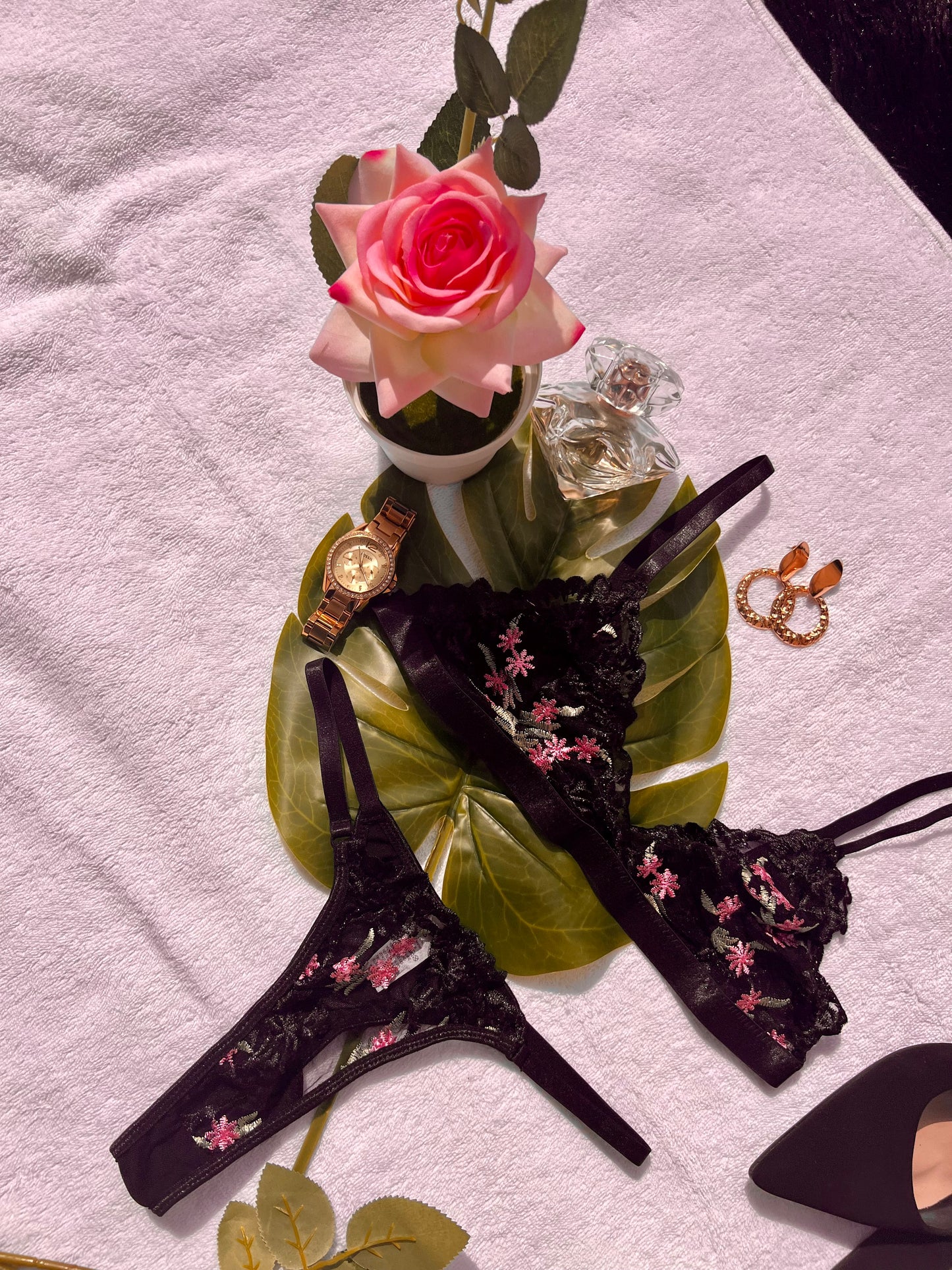 Feminine Floral Black Lingerie