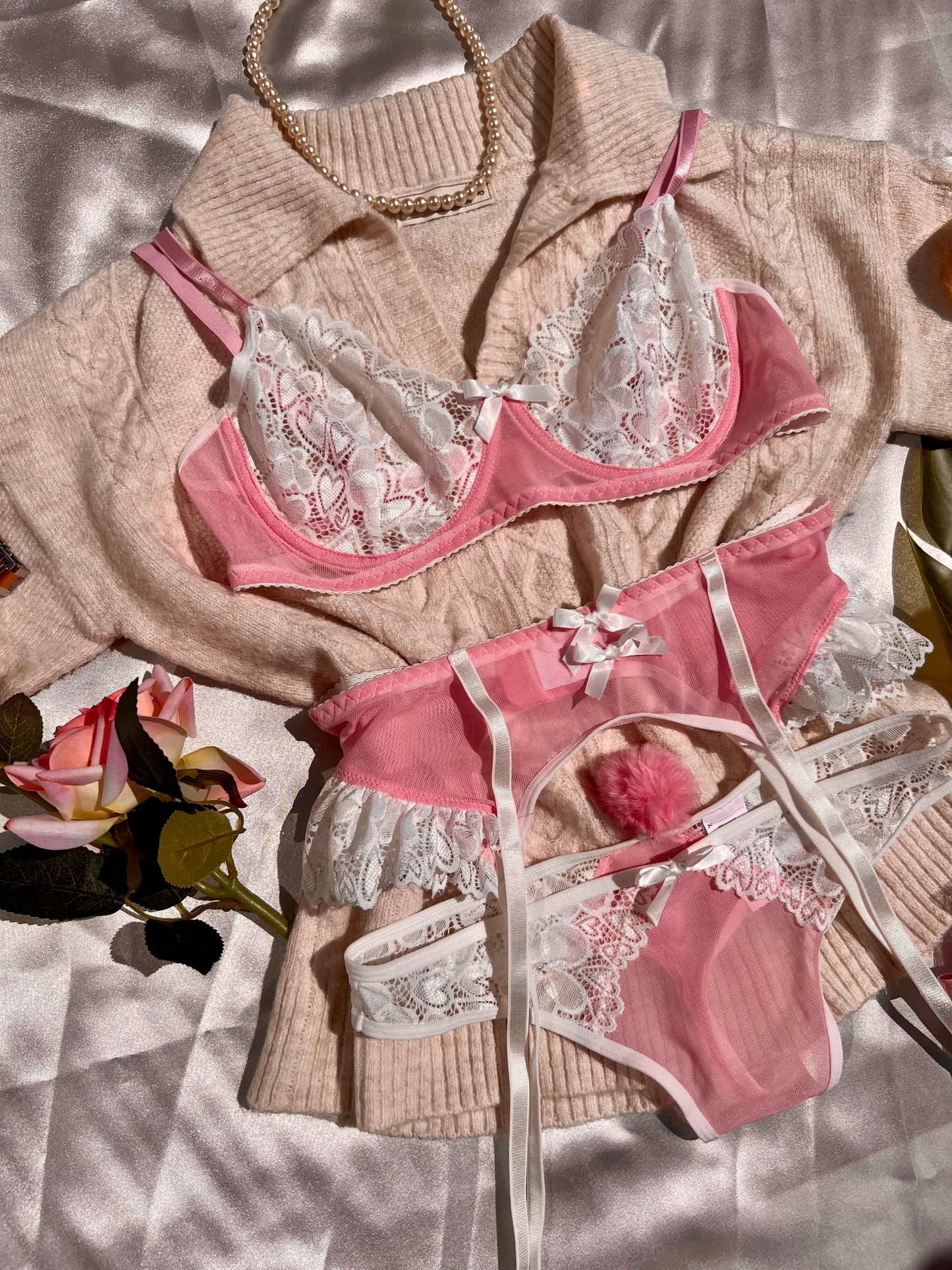 Bunny Babe White and Pink Lingerie Set