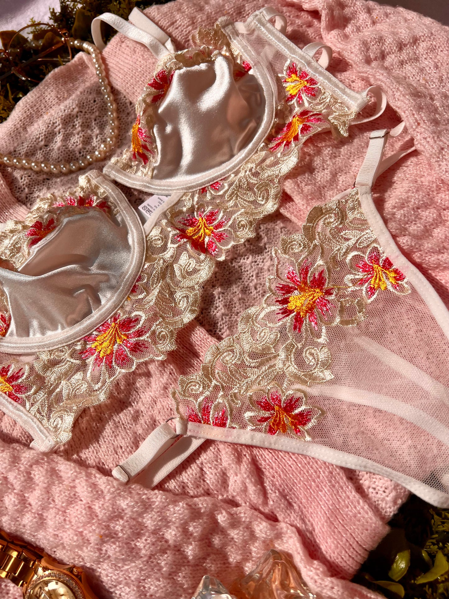 Soft Satin Floral White Lingerie