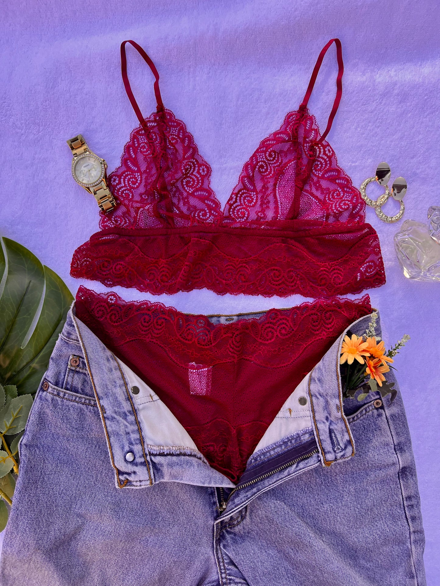 Soft Sheer Pattern Maroon Lingerie