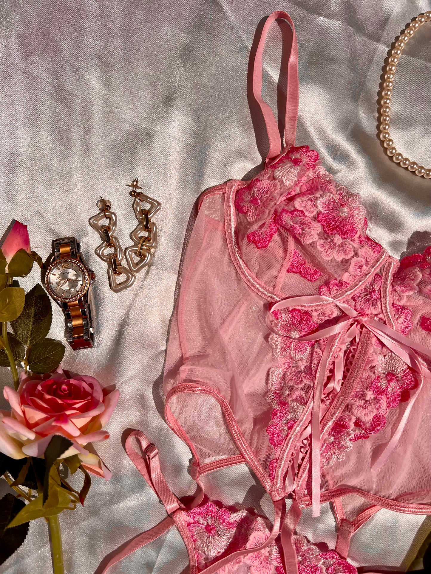 Sweetheart Floral Pink Lingerie Set