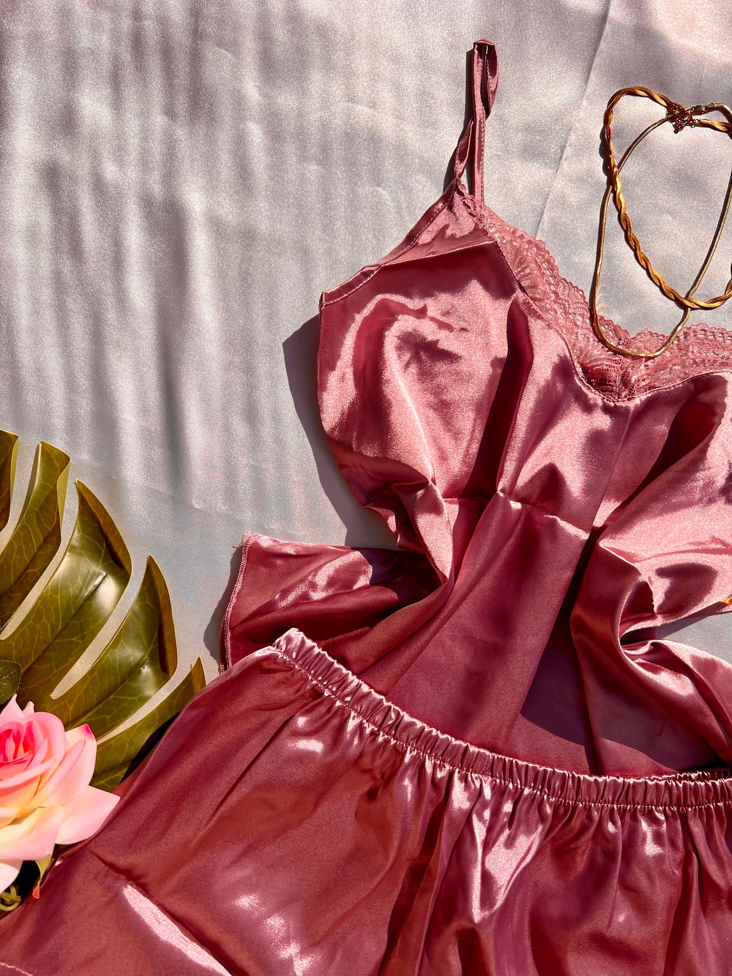 Sexy Satin Mauve Purple PJ Set